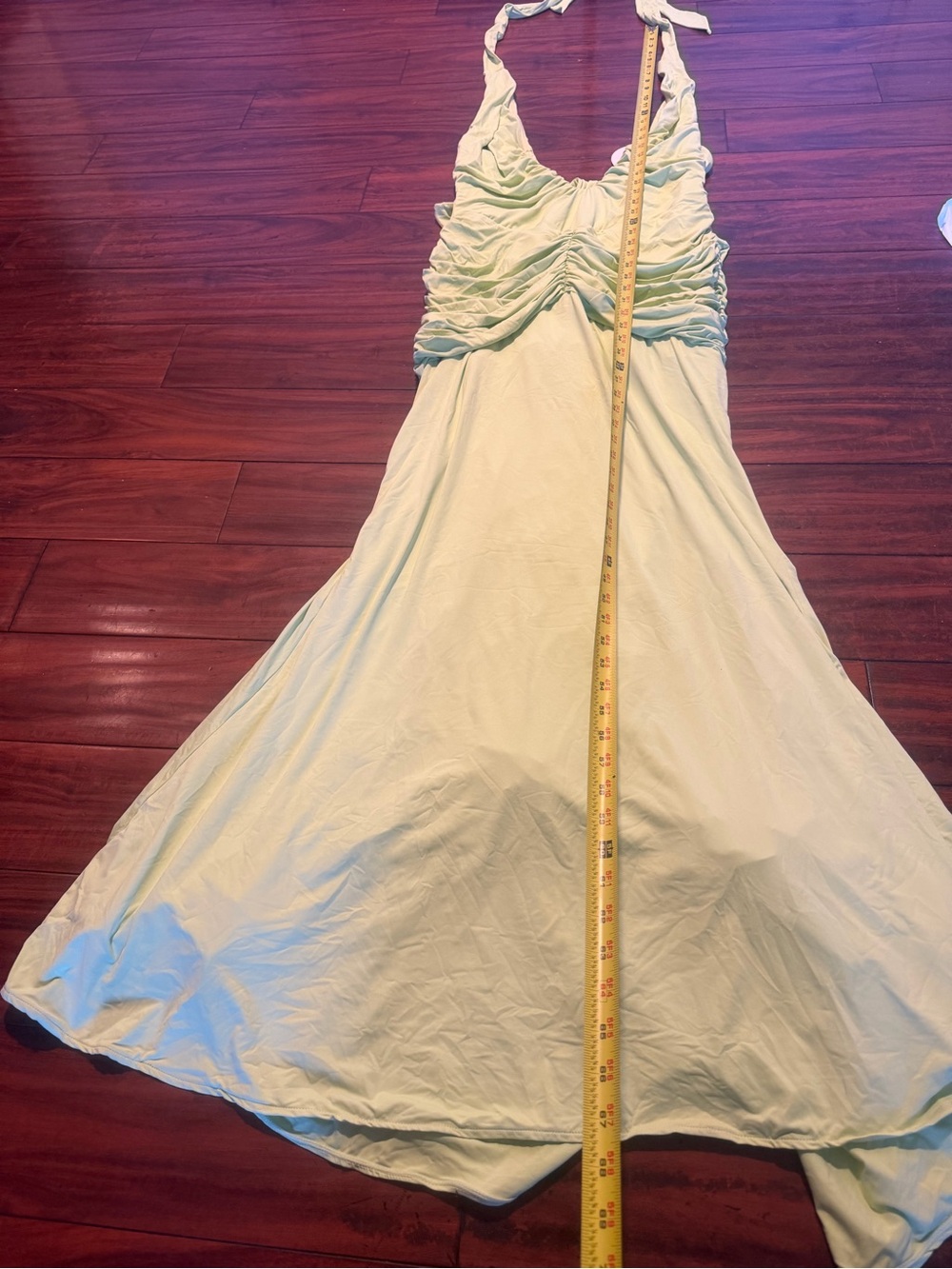 Babyboo Rosetta Maxi Dress Lime Green Ruched Halter Gown BBF4037-D XL - Picture 9 of 9